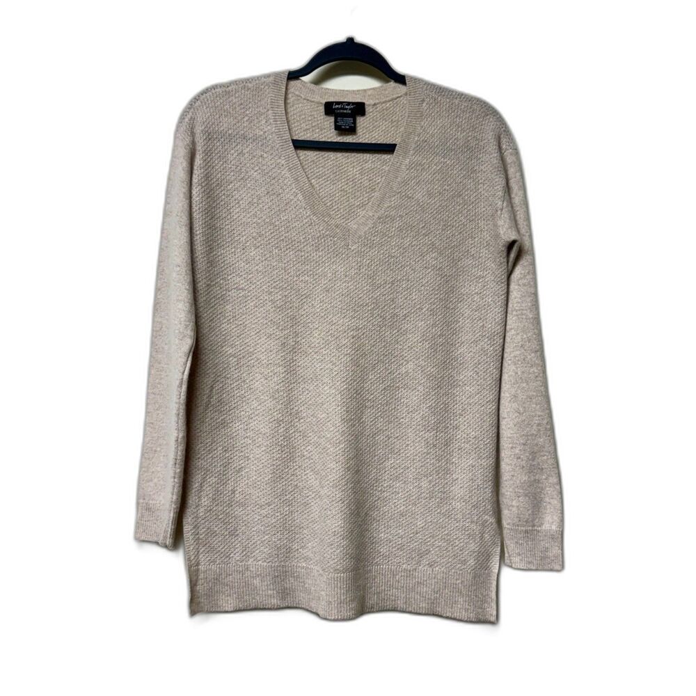 LORD & TAYLOR 100% Cashmere V-Neck Waffle Knit Sweater, Sz XS
